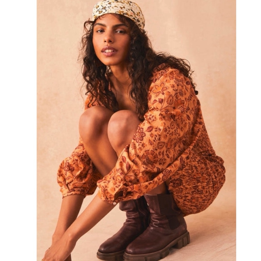FREE PEOPLE Smock it to Me Floral On/Off Shoulder Mini Dress Coquette Milkmaid S - Picture 5 of 16